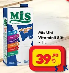 MİS UHT VİTAMİNLİ SÜT 1 L fiyat ve kampanya bilgisi